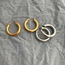 23Mm Simple Style  Titanium Steel Metallic Smooth Earrings 18K Gold Plated Stainless Steel Hoop Earrings