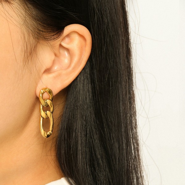 2021 New Trend Long Curb Chain Link Earrings For Women Female Gold Plated Stainless Steel Drop Earring