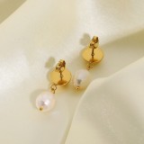 Ins Minimalist Metal Jewelry Gold Plated Stainless Steel Pearl Earrings Statement Freshwater Pearl Earrings Women