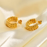 Ins Minimalist Metal Jewelry Gold Plated Stainless Steel C Shape Stud Earrings Double Wheat C Shape Hoop Earrings Women