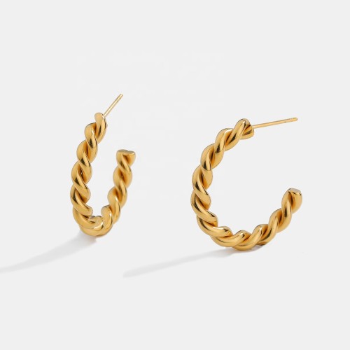 Ins Hot 30Mm Titanium Steel Cc Shape Earring Stylish 18K Gold Plated Stainless Steel Twisted Braided Hoop Earrings