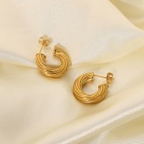 Fashionable 18K Gold Plated Cc Hoop Earrings C Shape Statement Stainless Steel Twisted Hoop Earrings For Women