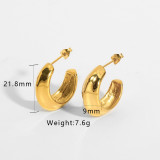 Smooth Concave-Convex Glossy Stud Hoop Earrings For Women Jewelry Gold Color C Shape Stainless Steel Earrings