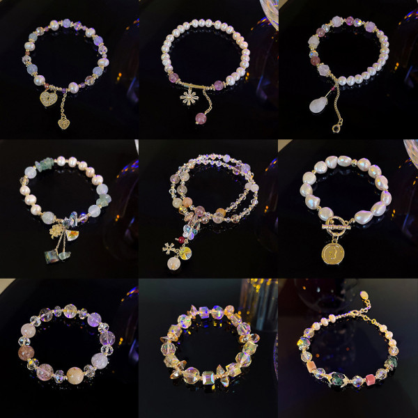 2021Super Shiny Crystal Bracelet Female Ins Trendy Geometric Design Sense Baroque Pearl Bracelet Collection