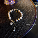 Korean Dongdaemun New Crystal Zircon Flower Pendant Bracelet Women's Fashion Irregular With Personality Pearl Bracelet