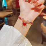 Korean Style Natural Garnet Bracelet Women's Pearl Personal Influencer Ins Fashion Longevity Lock Bracelet Girlfriend Gifts