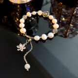 Korean Dongdaemun New Crystal Zircon Flower Pendant Bracelet Women's Fashion Irregular With Personality Pearl Bracelet