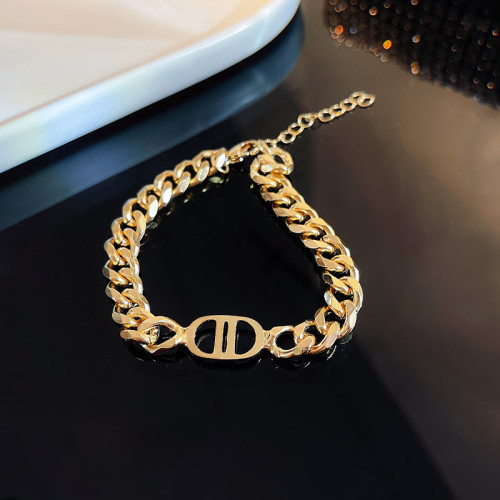 European And American Ins Internet Celebrity Gold Letter D Thick Straps Hip Hop Internet Celebrity Pig Nose Ha Cold Style Graceful Personality Bracelet