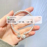 Tiktok Double Bell Bracelet Twisted Double Palace Bell White Copper Silver Plated Simple Couple Chinese Valentine's Day Gift One-Step Ring Bracelet