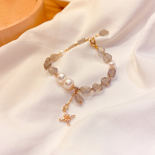 Japanese And Korean Super Fairy Personalized Natural Pearl Bracelet Female Online Influencer Ins Trendy All-Matching Graceful Exquisite Cross Pendant Bracelet