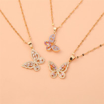 New Fashion Color Zircon Butterfly Series Pendant Necklace