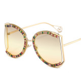 Ladies Fashion Trend Big Frame Rhinestone Sunglasses