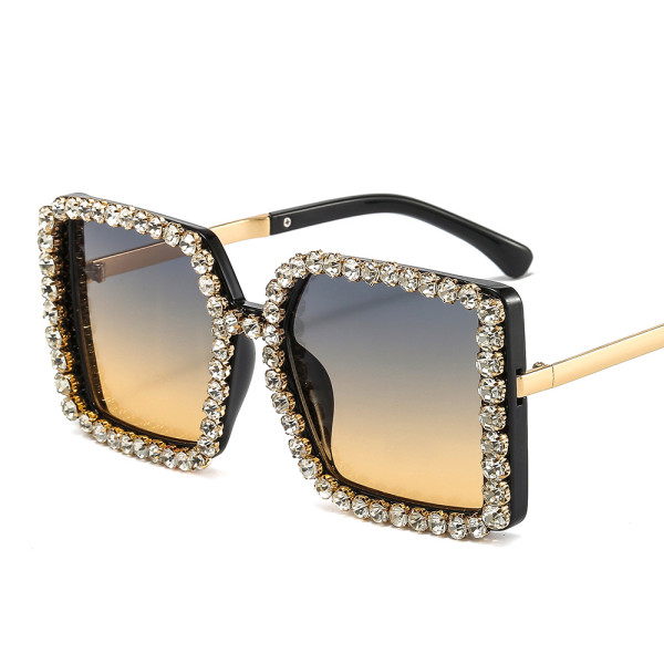 New Retro Square Large-Frame Rhinestone Sunglasses  For Women