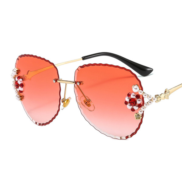 2022 Metal Frameless Pearl Diamond Rhinestone Sunglasses