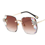 New Frameless Square Rhinestone Glasses Ladies Fashion Sunglasses