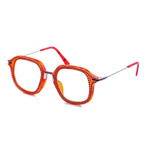 Square Retro Rhinestone Transparent Lens Sunglasses