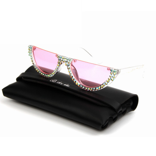 Candy Color Rhinestone Half-Frame Sunglasses Female Luxury Cat's Eye Diamond Glasses
