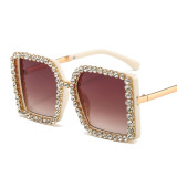 New Retro Square Large-Frame Rhinestone Sunglasses  For Women