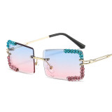 2022 New Frameless Trimmed Diamond Square Frame Fashion Sunglasses