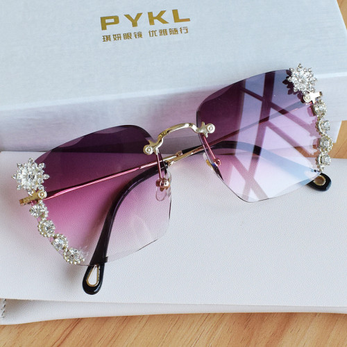 Frameless Trend Gradient  Pearl Luxury Rhinestone Sunglasses