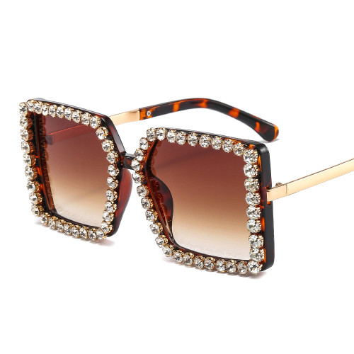 Retro Square Big Frame Rhinestone Sunglasses