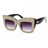 Fashion Square Large Frame Handmade Diamond Sunglasses Fashion Men's And Women's Shiny Gravel Cat's Eye Sunglasses