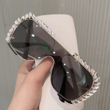 Large Frame Square Sunglasses Retro Personality Sunshade Rhinestone Sunglasses