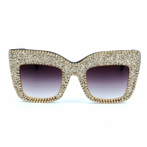 Fashion Square Large Frame Handmade Diamond Sunglasses Fashion Men's And Women's Shiny Gravel Cat's Eye Sunglasses