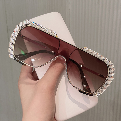 Large Frame Square Sunglasses Retro Personality Sunshade Rhinestone Sunglasses