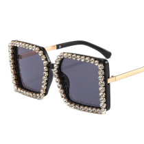 Retro Square Big Frame Rhinestone Sunglasses