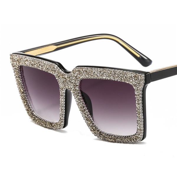 New Women's Fashion Large Frame Square Rhinestone Sunglasses