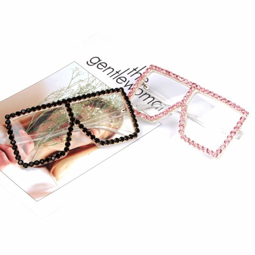 Large Box Rhinestone Color Glasses Women Trend Transparent Lens Sunglasses