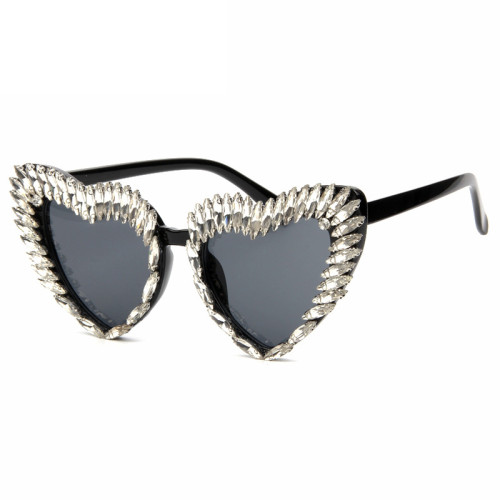 2022 Cat's Eye Sunglasses Women's Diamond Heart Rhinestone Sunglasses