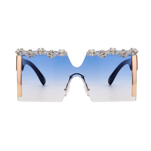 2022 Square Fashion Frameless Oversized Frame Rhinestone Sunglasses