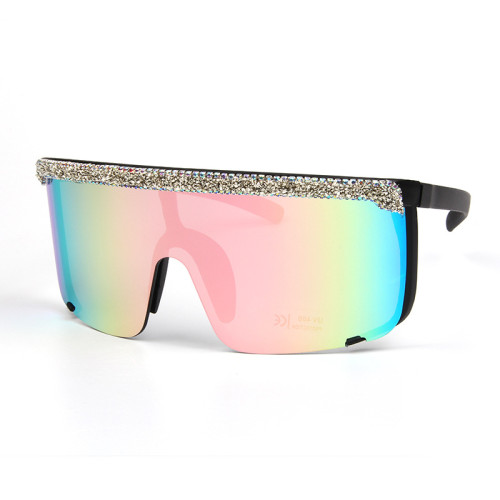 2022 Women Windproof Large Frame Diamond Goggles Fashion Sunglasses
