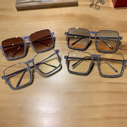 New Half-Frame Transparent Sunglasses Luxury Handmade Rhinestone Ladies Fashion Sunglasses