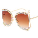 New Color Lens Women's Oversized Frame Luxury Rhinestone Sunglasses