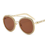 Popular Metal Large Frame Rhinestone Twist Chain Fashion Women's Diamond Sunglasses