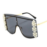 Fashion One Piece Metal Windproof Personality Men And Women Large Frame Glasses With Diamonds