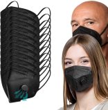 Black Face Masks With Breathing-Valve 20 Pcs,  Filter Efficiency≥95% 5 Layers Masks