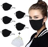 3 Pcs Unisex Reusable Cotton Adjustable Protective Face Protector 4 Ply, With 10 Pcs Replacement Filters