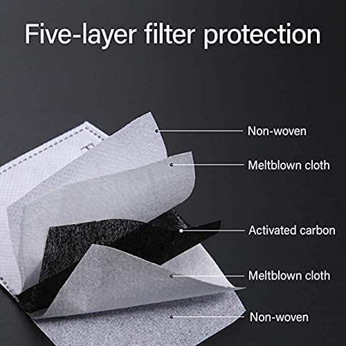 50 Pcs Kids PM 2.5 Activated Carbon Filters (Men and Women Size) 5 Layers Replaceable Filters Paper