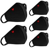 5-Pack Cute Heart Face Protection Cotton - With Nose Bridge Wire - Breathable Adjustable Reusable and Washable