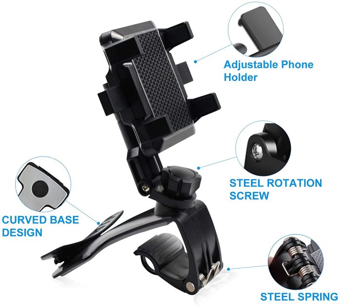 Universal Car Phone Holder Mount with Upgrade 1200 Degree Rotation & Adjustable Spring Clip for 4 to 7 inch Smartphones