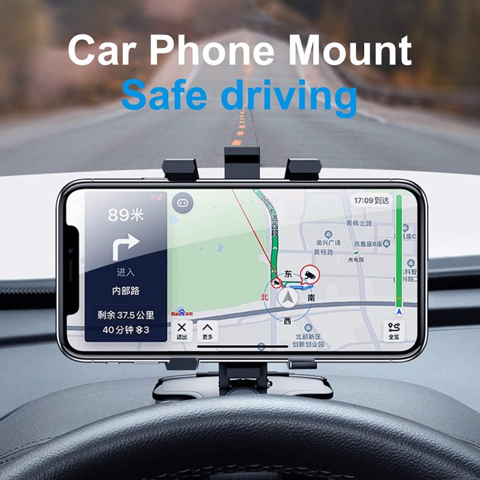 Universal Car Phone Holder Mount with Upgrade 1200 Degree Rotation & Adjustable Spring Clip for 4 to 7 inch Smartphones