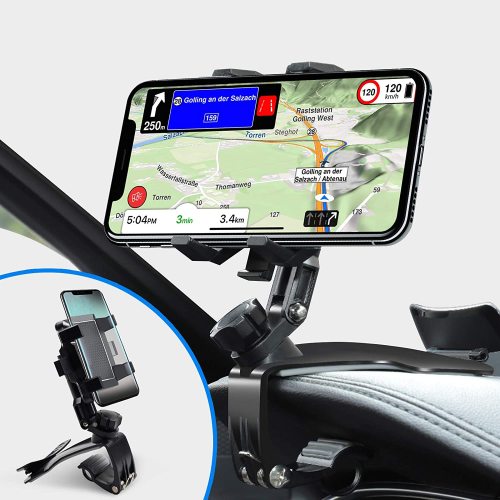 Universal Car Phone Holder Mount with Upgrade 1200 Degree Rotation & Adjustable Spring Clip for 4 to 7 inch Smartphones