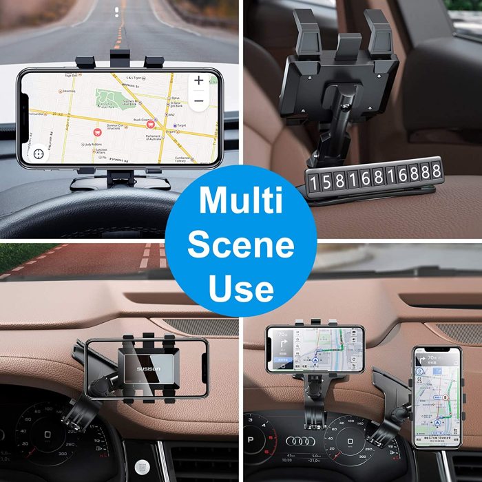 Universal Car Phone Holder Mount with Upgrade 1200 Degree Rotation & Adjustable Spring Clip for 4 to 7 inch Smartphones