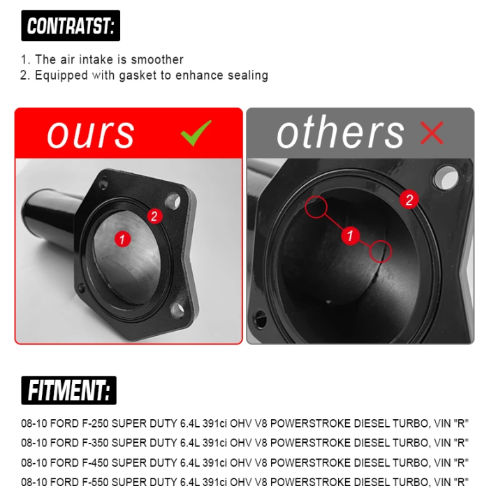 08-10 Ford 6.4L EGR Valve Cooler Delete Kit High Flow Intake Elbow Fit