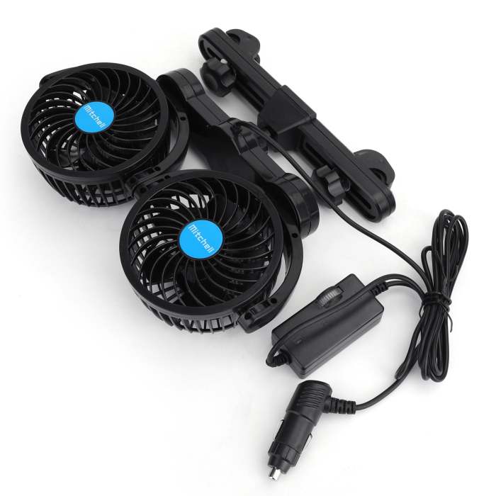 12V Electric Auto Cooling Fan Dual Head Stepless Speed Rear Seat Air Fan Car Fan Generic