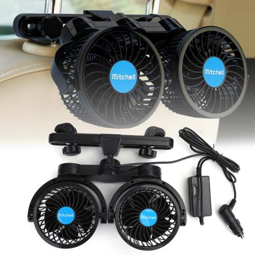 12V Electric Auto Cooling Fan Dual Head Stepless Speed Rear Seat Air Fan Car Fan Generic